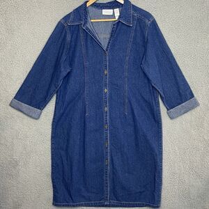 VTG Liz Claiborne Woman Plus Size 16 Denim Shirt Dress Blue Cotton Button XL